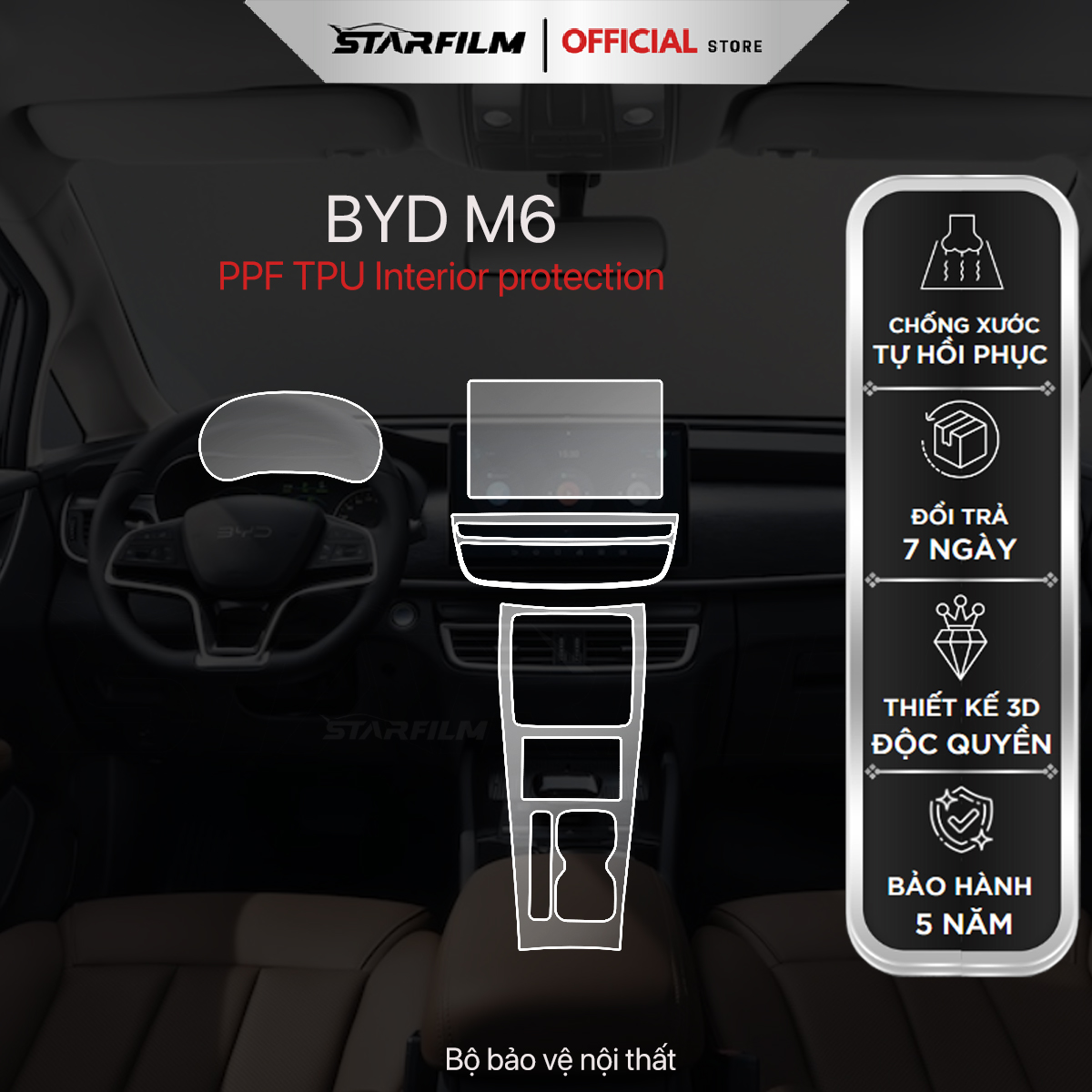 BYD M6 PPF TPU chống xước tự hồi phục STARFILM